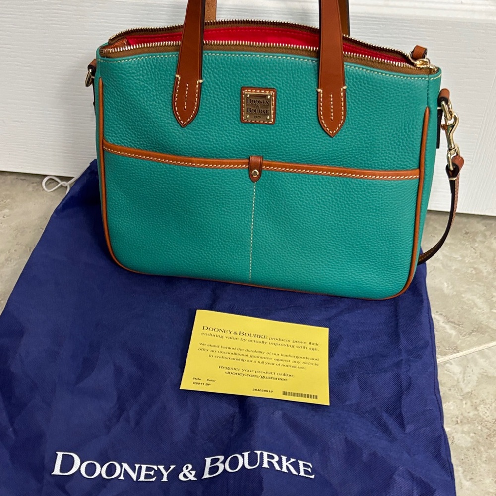 Dooney & Bourke Turquoise and Tan Leather Satchel